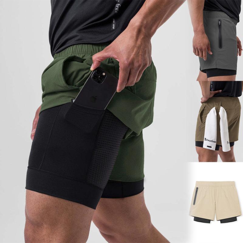 メンズ パンツ 5分丈 4ストレッチ ダブルレイヤー ランニング フィットネス カジュアル スリムフィット 丈 速乾 メッシュ 通気性 軽量 スポーツ トレーニング ジムウェア アスレチック パンツ