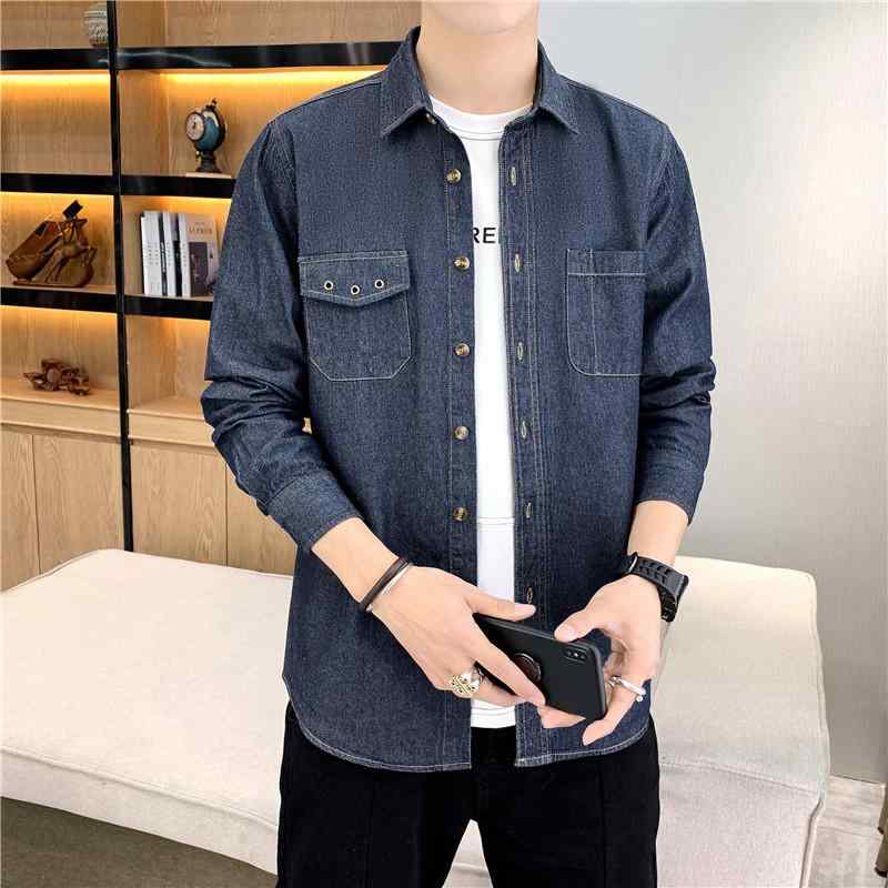 メンズ 男性用 シャツ デニム ウォッシュ加工 男性用 ファッション トップス 秋 スーツシャツ スリムフィット 通勤ウェア 普段使い カジュアル デイリー オフィス 秋物