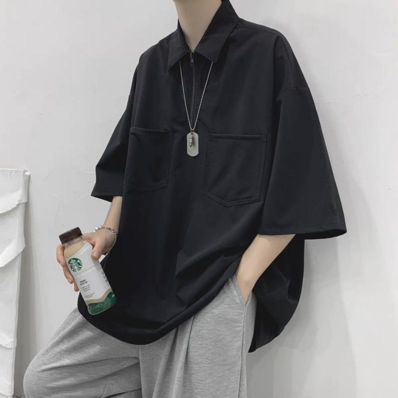 ポロシャツ メンズ 半袖 トップス 夏 シンプル かわいい 普段使い 通勤ウェア カジュアル 軽量 通気性 コットン 綿素材 ゆったり ブラック ネイビー グレー