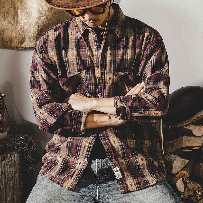 メンズ シャツ 男性用 長袖 春　秋 レトロ チェック柄 アメリカン スタイル クラシック レジャー 大きいサイズ トップス オシャレ 暖かい 通勤ウェア 普段使い カジュアル