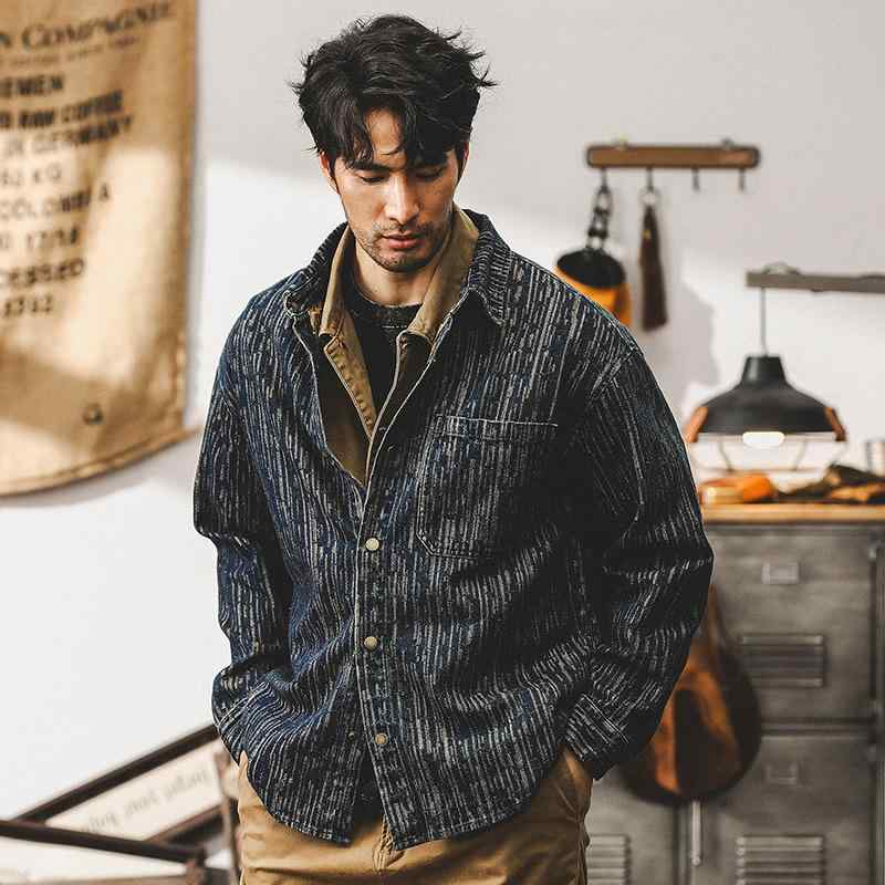メンズ プルオーバー 成人男性用 長袖 アメリカン レトロ ジャカード ジーンズ 秋   ワッシュド 工業 余暇 上衣 厚地の外套 ヴィンテージ風 ビンテージ風 工業 ゆったり 影ぼうし 心地よい ジーンズ原料品 生あたたかい 秋 冬 オシャレ 表どおり 普段使い走り 通