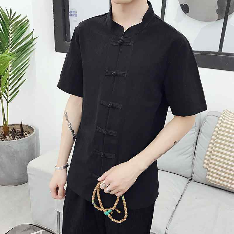 メンズ シャツ 男性用 薄手 夏 大きいサイズ 唐装 漢服 半袖 トップス インナー ゆったり 涼 通気性 東洋柄 ゆったりシルエット 軽量 コットン混紡 紳士服 普段使い