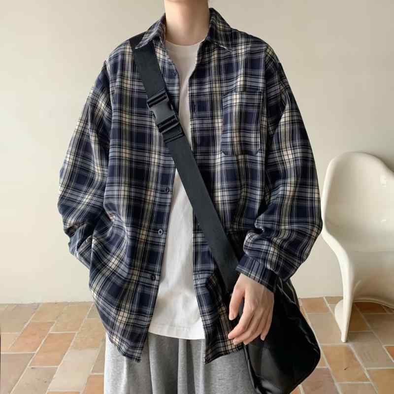 メンズ シャツ 男性用 長袖 夏 格子柄 ワイド カジュアル トップス 羽織り チェック柄 フィット ストリートファッション 通勤ウェア 普段使い