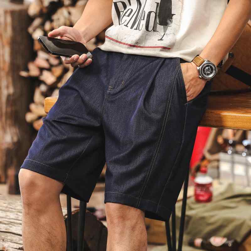 メンズ デニム パンツ 男性用 夏 薄手 レジャー ゆったり ストレート 5分丈 アメリカン スタイル レトロ 綿素材 カジュアル 普段使い 通勤ウェア 丈 軽量 伸縮性 ストレッチ ストレッチ ブルー ブラック グレー