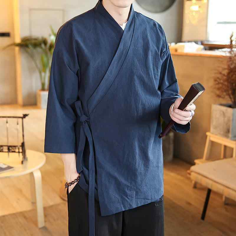 メンズ 漢服 男性用 七分袖 サイドスリット スタンドカラー ジャケット