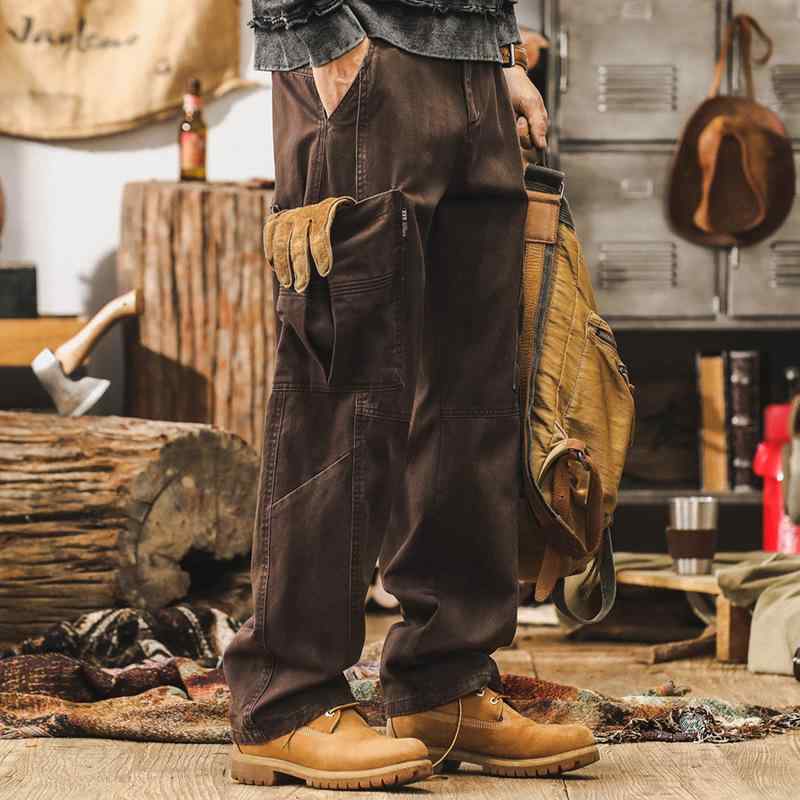 メンズ パンツ 男性用 レトロ 秋季 ゆったり ワイドレッグ 多ポケット レジャー ストレート ロングパンツ ゆったり カジュアル ストレッチ コットン混 ゆったりフィット 普段使い 通勤 通学 アウトドア