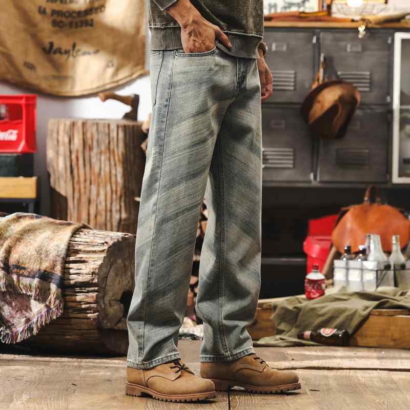 メンズ ジーンズ 男性用 ストレート ヴィンテージ風 ウォッシュ加工 ストリート ストレートパンツ デニムパンツ コットン ストレッチ カジュアルパンツ デニム ロングパンツ フィット ゆったりシルエット 普段使い 通勤ウェア アウトドア