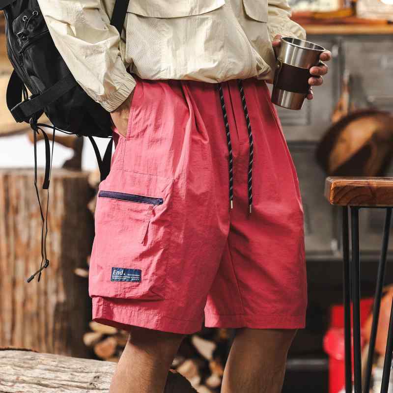 メンズ パンツ 男性用 アメリカン スタイル アウトドア スムース 冷感 夏 ピンク 薄手 軽量 カジュアル 普段使い 通気性 速乾 伸縮性 ストレッチ ストレッチ ハーフ丈 フィット