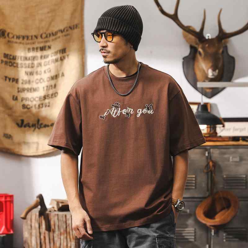 メンズ 男性用 夏 レトロ アメリカン スタイル 半袖 ワイドシルエット トップス カジュアル 普段使い 通勤ウェア 軽量 綿素材 ゆったり グレー