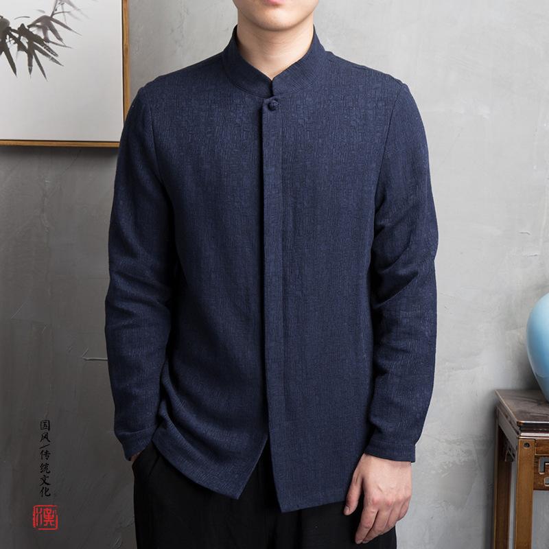 メンズ 長袖シャツ 男性用 立襟 漢服 瞑想服 トップス