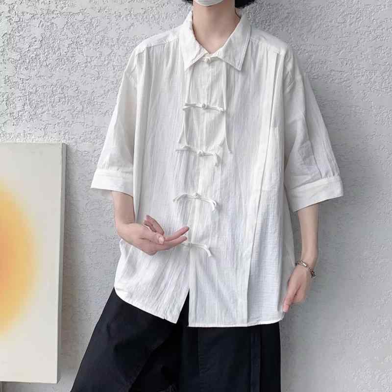 メンズ シャツ 男性用 夏 七分袖 大きいサイズ 唐装 漢服 半袖 ゆったりシルエット 通気性 涼 軽量 コットン混紡 ベーシック カジュアル 普段使い