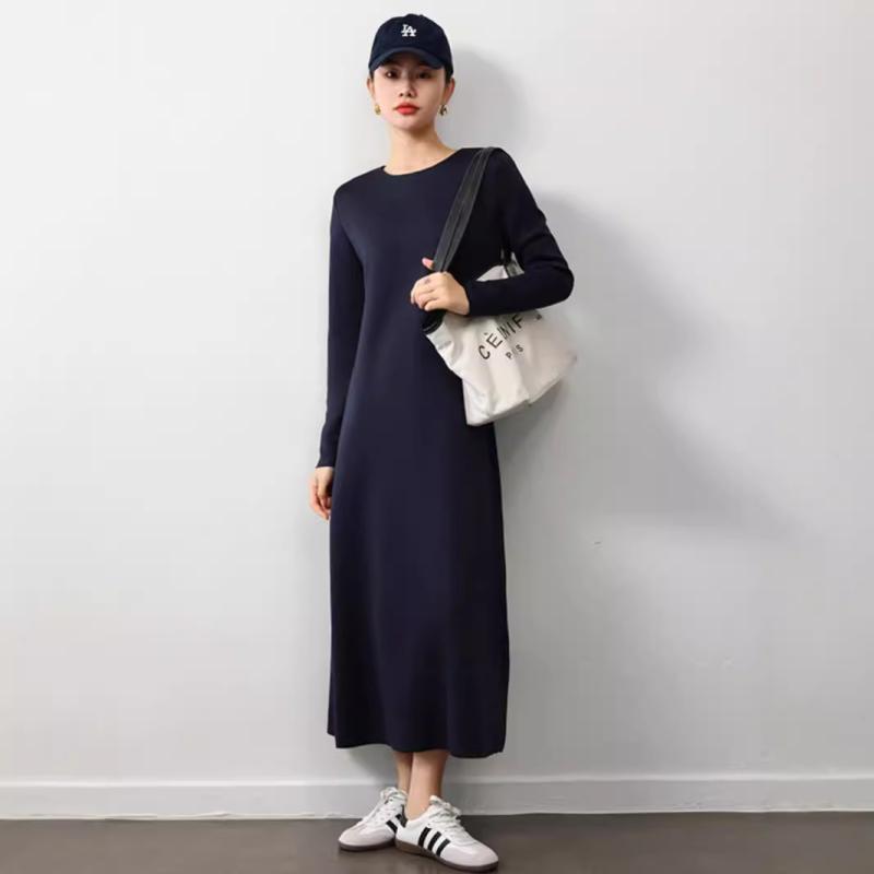 レディース  衣装 真っただ中丈 お上さん用 か細い 秋 冬 肌付き ロング スコート 長袖 プルオーバー スコート 余暇 トップス 生あたたかい 伸縮性 伸ばすこと パステル色の 普段使い走り 心地よい