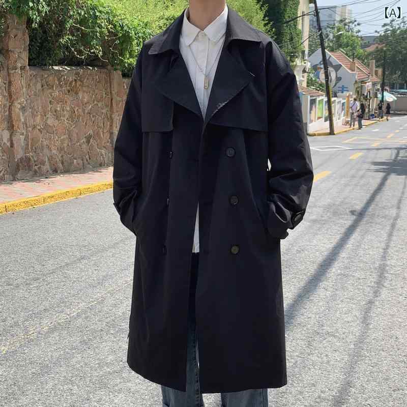 メンズ 流行り物 服 成人男性用 オシャレ 分かりやすい 成年者 かっこいい 表どおり 黒いことトレンチ 厚地の外套 真っただ中丈 ダブルブレストク 厚地の外套 英 窈窕たる 紳 服