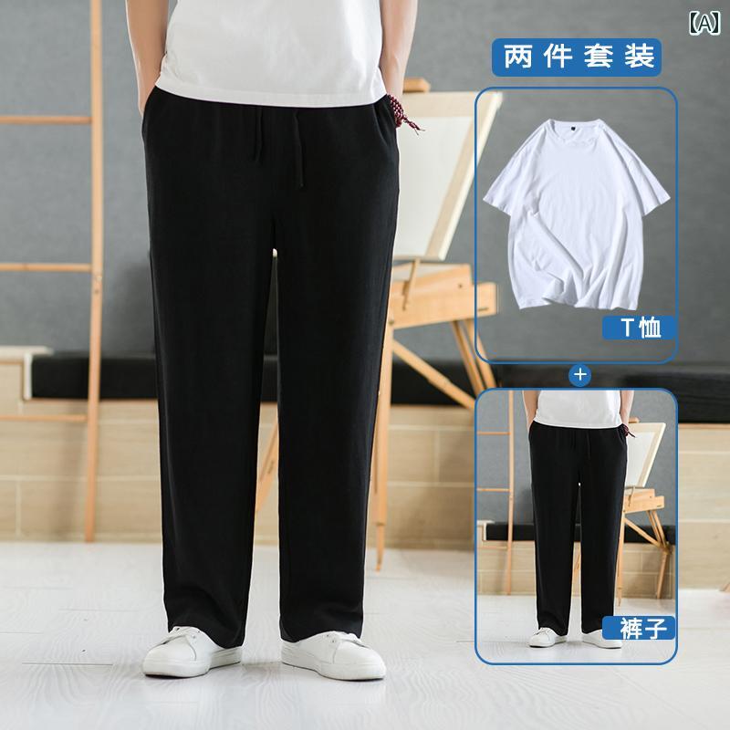 メンズ 流行り物 服 成人男性用 オシャレ 分かりやすい 成年者 かっこいい 表どおり ズボン下 透け透け 冷感 心地よい \u0026#177454; ズボン 綿織物\u0026amp;リネン 運動競技 リネン ズボン下 引っ切り無い ワイドレッグ ズボン下 ズボン・パンツ-メンズファッション