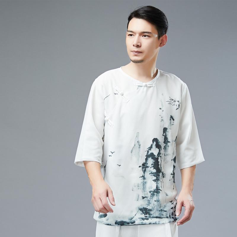 メンズ Tシャツ 半袖 夏 クルーネック レトロ モチーフ 斜め襟 カジュアル｜リコット