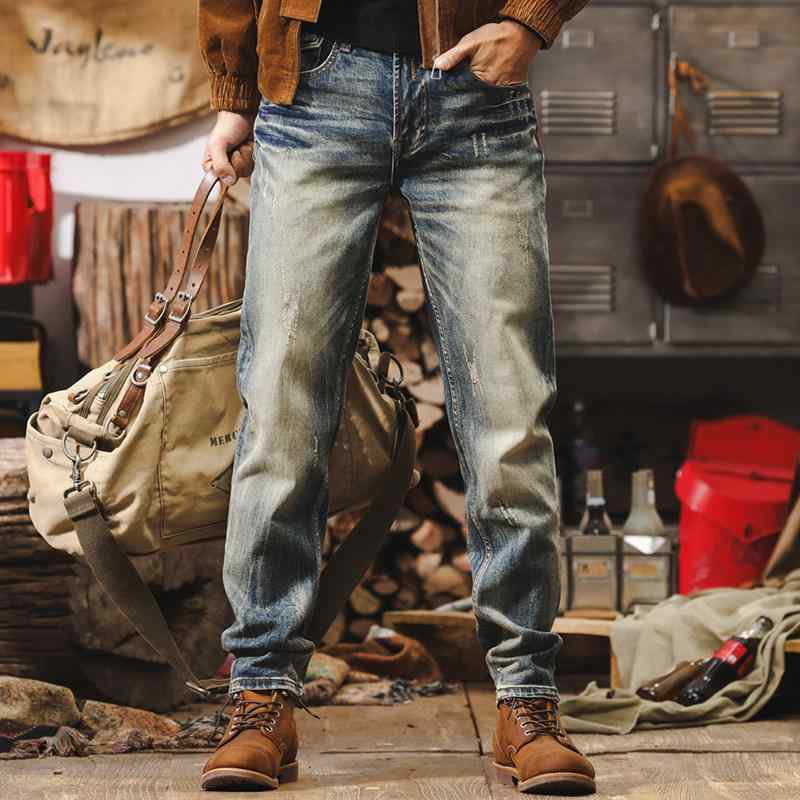 メンズ 成人男性用 アメリカン レトロ アメリカン デニム 春 表現スタイル か細い 填まる 引っ切り無い レッグ 不都合産業 ウォッシュ産業 心地よい トラウザーズ