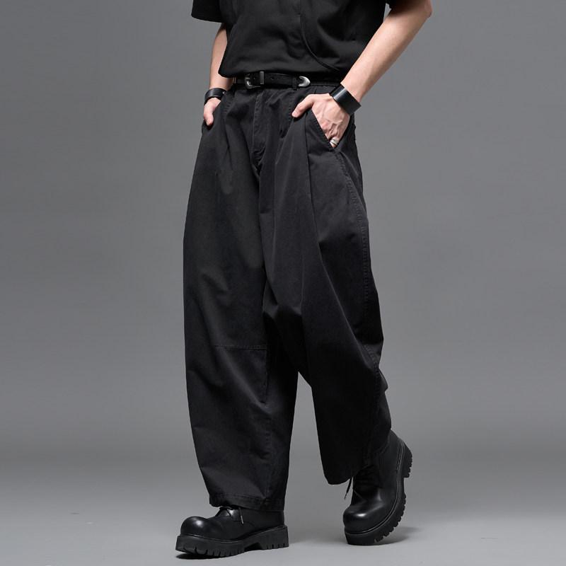 メンズ ウォッシュド 綿織物 レトロ ゆったり ワイドレッグ ズボン下 夏 引っ切り無い レッグ 流行り物 通い御召しもの ズボン下
