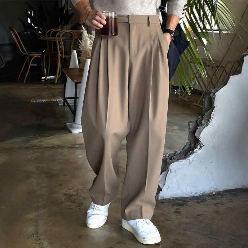 メンズ 年寄りの表現スタイル 御召しもの ズボン下 ダブル 筋目 心地よい ズボン下 ゆったり 引っ切りない レッグ ドレープ 背広 ズボン下