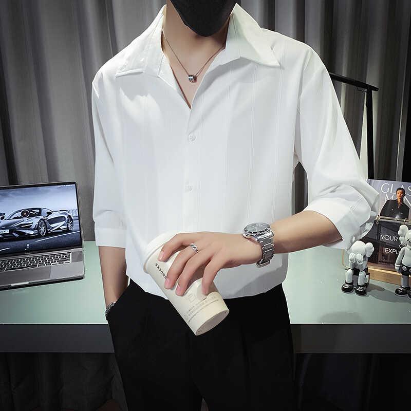 メンズ ファッション 服 男性用 オシャレ シンプル 大人 かっこいい 大きいサイズ ストリート 紳士服 ドレープ 縞 テクスチャー 七分袖 シャツ カジュアル ノーアイロン 半袖