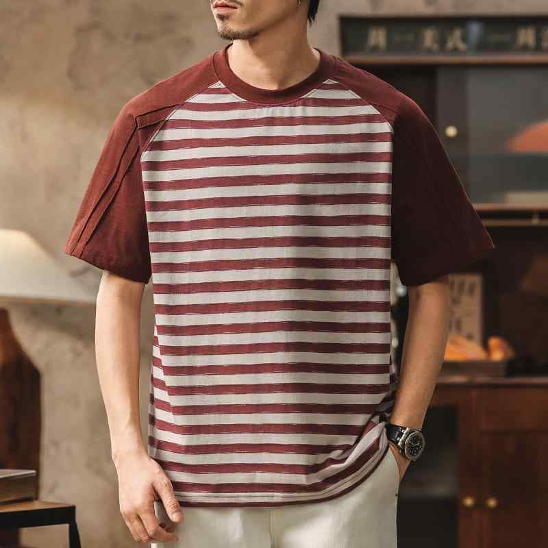 アメリカン スタイル ストライプ Tシャツ メンズ 半袖 夏 カジュアル 半袖 Tシャツ