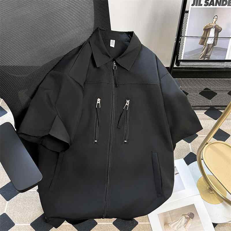 メンズ ファッション 服 男性用 オシャレ シンプル 大人 かっこいい 大きいサイズ ストリート 紳士服 アメリカンポケット ジッパー ワークウェア 半袖 シャツ ポテッド カラー 夏 ゆったり パッド ジャケット 4,860円