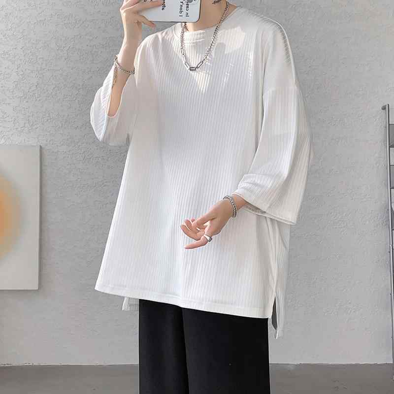 メンズ ファッション 服 男性用 オシャレ シンプル 大人 かっこいい 大きいサイズ ストリート 紳士服 半袖 夏 通気性 七分袖 T シャツ オーバー 裾 スリット