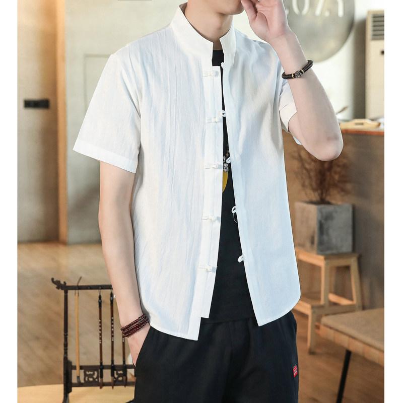 メンズ ファッション 服 男性用 オシャレ シンプル 大人 かっこいい 大きいサイズ ストリート 紳士服 リネンシャツ 夏 半袖 カジュアル レトロ ボタン ダウン スタンドカラー 唐 スーツ シャツ