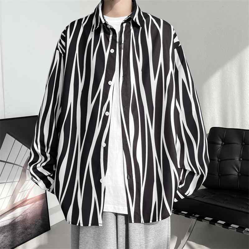 メンズ ファッション 服 男性用 オシャレ シンプル 大人 かっこいい 大きいサイズ ストリート 紳士服 ストライプ シャツ 長袖 春秋 カジュアル トップス ノーアイロン シャツ ゆったり ジャケット