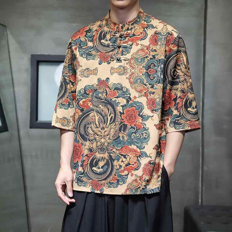 メンズ ファッション 服 男性用 オシャレ シンプル 大人 かっこいい 大きいサイズ ストリート 紳士服 唐 スーツ T シャツ スタンドカラー トップス サマー ドレス 半袖 プレート バックル カジュアル 服
