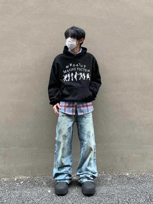 メンズ ファッション 服 男性用 オシャレ シンプル 大人 かっこいい 大きいサイズ ストリート 紳士服 アメリカン レトロ ロック プリント フード付き スウェットシャツ ゆったり カップル トップス｜リコット