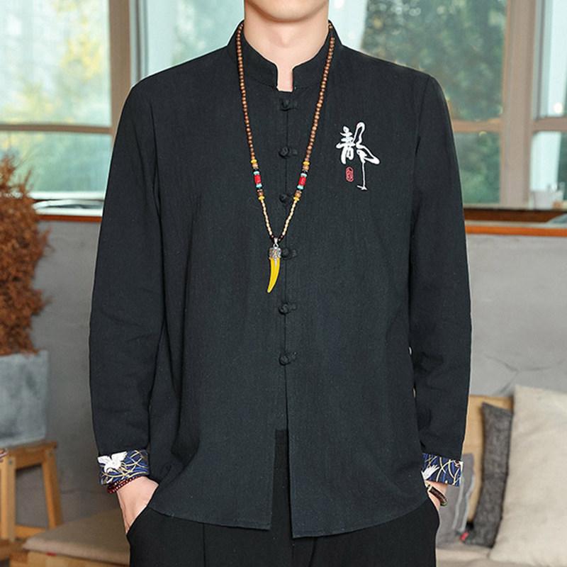 メンズ ファッション 服 男性用 オシャレ シンプル 大人 かっこいい 大きいサイズ ストリート 紳士服 ボタン リネンシャツ 長袖 マンダリン ジャケット 韓服 唐 スーツ