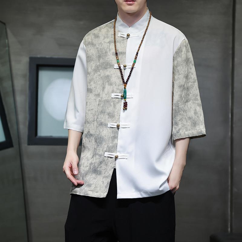 メンズ ファッション 服 男性用 オシャレ シンプル 大人 かっこいい 大きいサイズ ストリート 紳士服 半袖 シャツ 夏 七分袖 プレート ボタン 唐装 漢服