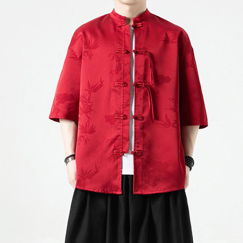 メンズ ファッション 服 男性用 オシャレ シンプル 大人 かっこいい 大きいサイズ ストリート 紳士服 プレート バックル 唐装 漢服 夏 半袖 シャツ レトロ