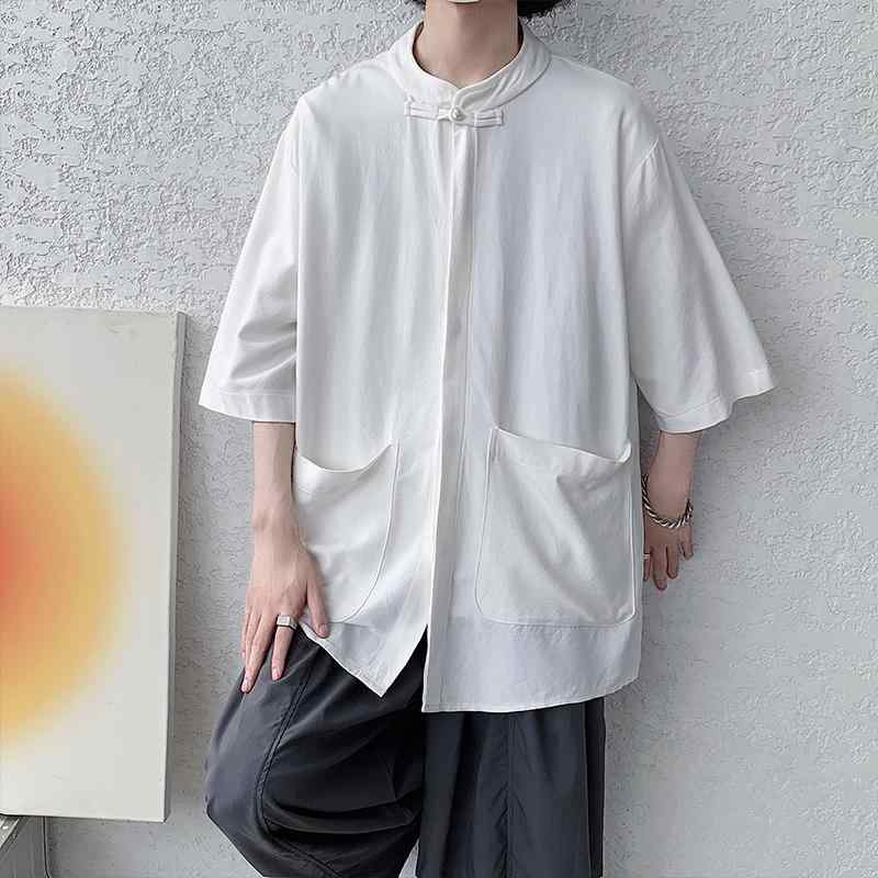 メンズ 流行り物 服 成人男性用 オシャレ 分かりやすい 成年者 かっこいい 大層らしい大きさ 表どおり 成人男性服 リネン 夏時 プルオーバー レトロ 上衣 心地よい 好いたらしい 七分袖 瀬戸もの 半袖