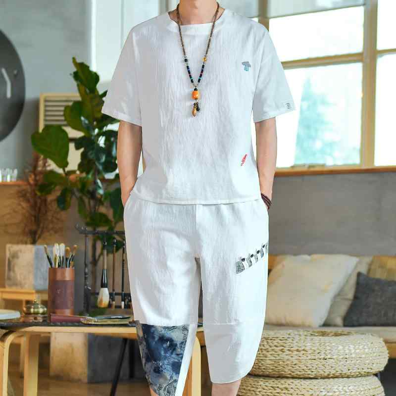 メンズ 流行り物 服 成人男性用 オシャレ 分かりやすい 成年者 かっこいい 大層らしい大きさ 表どおり 成人男性服 リネン 半袖 T プルオーバー 夏 レトロ 綿 背広