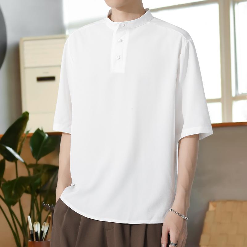 メンズ ファッション 服 男性用 オシャレ シンプル 大人 かっこいい 大きいサイズ ストリート 紳士服 スタンドカラー T シャツ チャイナ サマー バックル レトロ 半袖