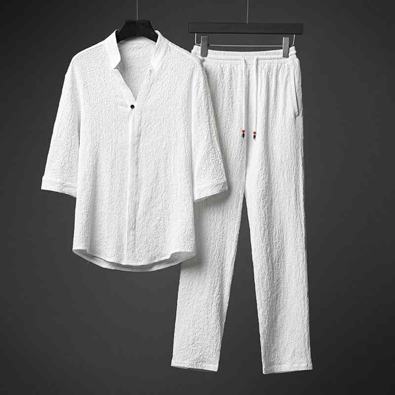 メンズ 流行り物 服 成人男性用 オシャレ 分かりやすい 成年者 かっこいい 大層らしい大きさ 表どおり 成人男性服 半袖 T プルオーバー 夏 リネン 背広 綿 七分袖