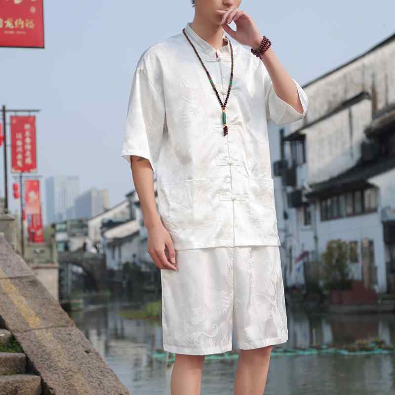 メンズ 流行り物 服 成人男性用 オシャレ 分かりやすい 成年者 かっこいい 気が大きい大きさ 表どおり 成人男性服 半袖 プルオーバー 夏 背広 背広 唐 漢服
