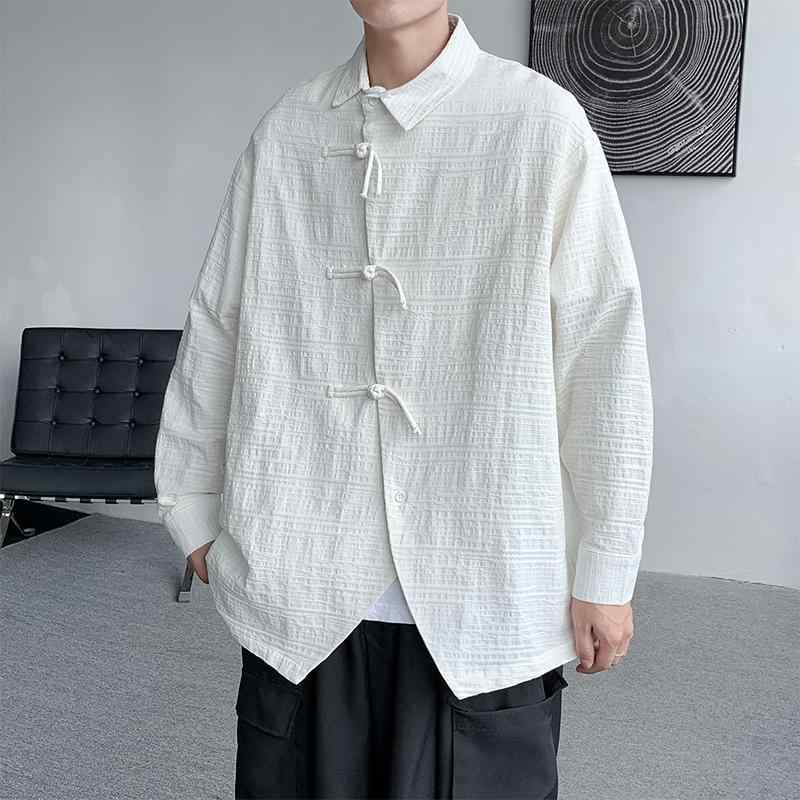 メンズ ファッション 服 男性用 オシャレ シンプル 大人 かっこいい 大きいサイズ ストリート 紳士服 斜前立 ボタン シャツ 長袖 綿 レトロ 唐 スーツ