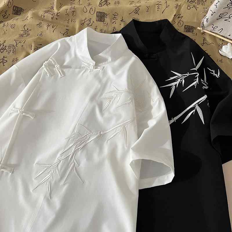メンズ ファッション 服 男性用 オシャレ シンプル 大人 かっこいい 大きいサイズ ストリート 紳士服 シャツ 半袖 夏 プレート バックル 唐 スーツ ハイエンド ジャケット