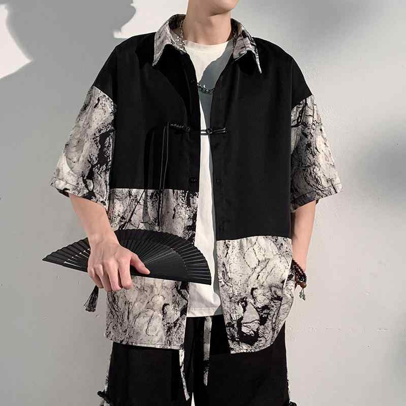 メンズ ファッション 服 男性用 オシャレ シンプル 大人 かっこいい 大きいサイズ ストリート 紳士服 ステッチ シャツ 半袖 夏 唐装 漢服
