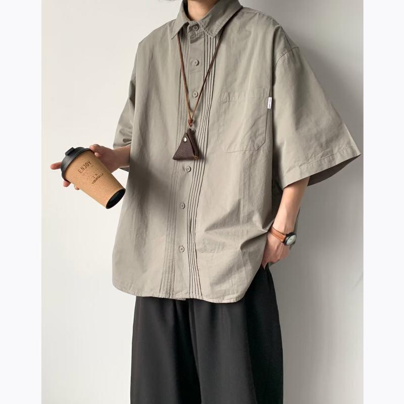 メンズ ファッション 服 男性用 オシャレ シンプル 大人 かっこいい 大きいサイズ ストリート 紳士服 レトロ シルエット 半袖 シャツ 夏 オーバー ワークウェア カジュアル プリーツ ジャケット