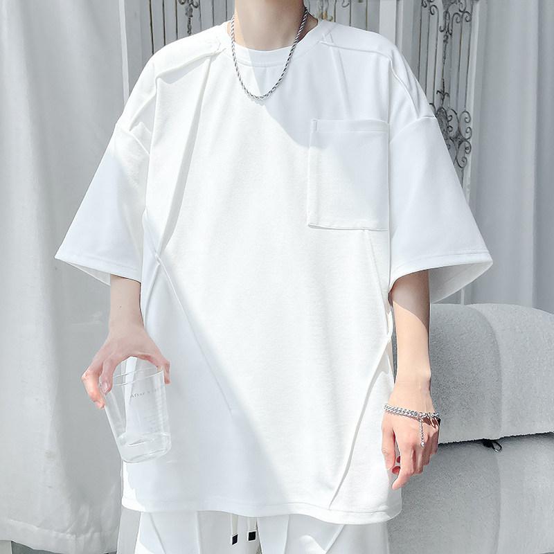 メンズ ファッション 服 オシャレ シンプル 大人 かっこいい 大きいサイズ ストリート 紳士服 白 T シャツ プリーツ トップス 夏 半袖 ゆったり