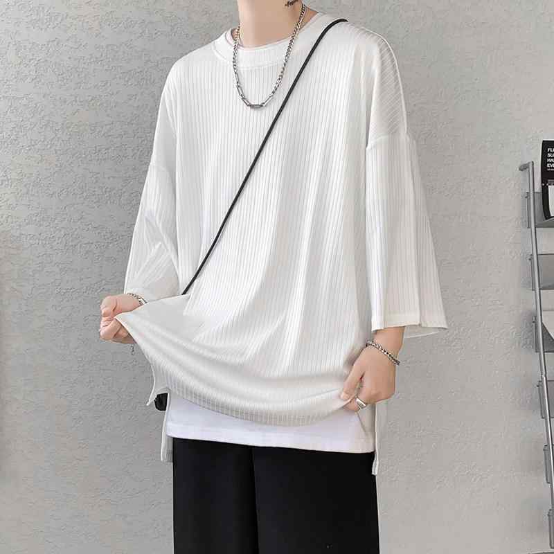 メンズ ファッション 服 男性用 オシャレ シンプル 大人 かっこいい 大きいサイズ ストリート 紳士服 夏 半袖 T シャツ スリット ゆったり トップス ラウンドネック 五分袖