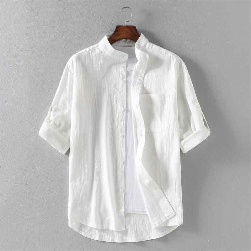 メンズ ファッション 服 男性用 オシャレ シンプル 大人 かっこいい 大きいサイズ ストリート 紳士服 綿 リネン T シャツ 夏 レトロ 半袖 白 スタンドカラー ラミー