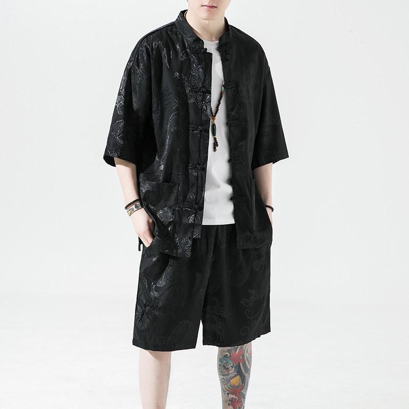 メンズ 流行り物 服 成人男性用 オシャレ 分かりやすい 成年者 かっこいい 気が大きい大きさ 表どおり 成人男性服 半袖 T プルオーバー 背広 唐装 漢服 背広 服