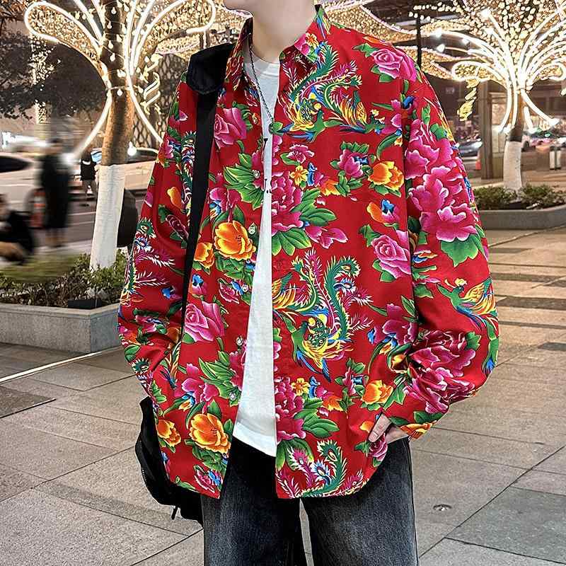 メンズ ファッション 服 男性用 オシャレ シンプル 大人 かっこいい 大きいサイズ ストリート 紳士服 シャツ 赤 春 長袖
