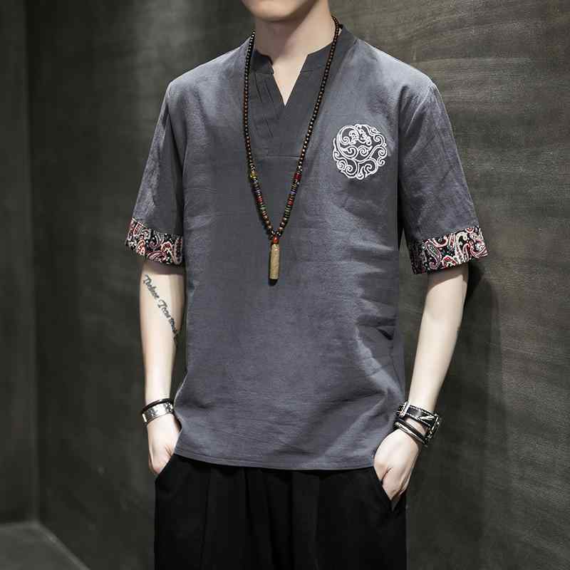 メンズ ファッション 服 男性用 オシャレ シンプル 大人 かっこいい 大きいサイズ ストリート 紳士服 リネン 半袖 T シャツ レトロ 夏 綿 唐 スーツ 服
