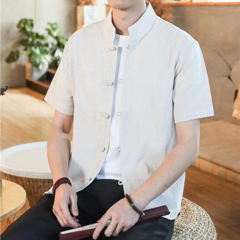 メンズ ファッション 服 男性用 オシャレ シンプル 大人 かっこいい 大きいサイズ ストリート 紳士服 七分袖 シャツ 半袖 リネン 唐装 綿 リネンシャツ サマー コート