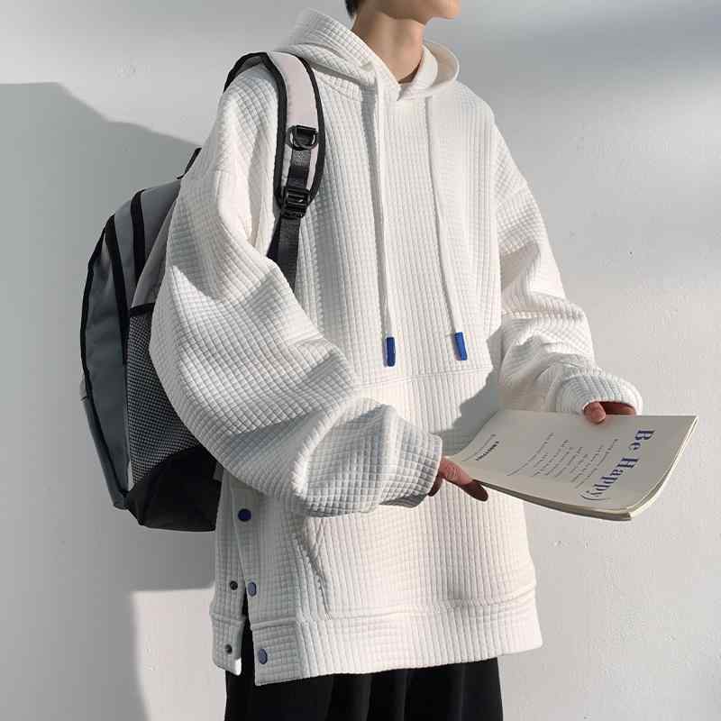 メンズ ファッション 服 男性用 オシャレ シンプル 大人 かっこいい 大きいサイズ ストリート 紳士服 ワッフル スウェットシャツ フード付き 秋 ジャケット ボタン スリット トップス カジュアル スポーツ トレーニング ウェアウェア